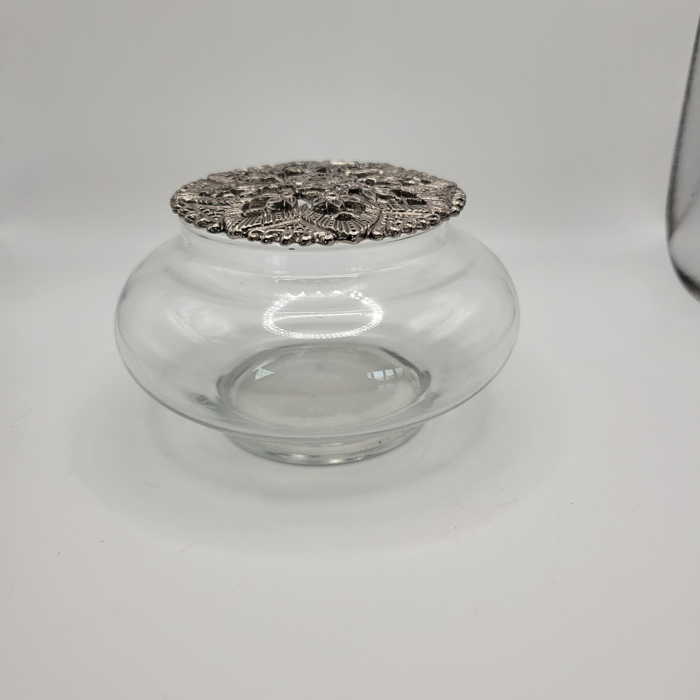 Vintage POTPOURRI HOLDER BOWL ~ Clear Glass Bowl with Metal Lid